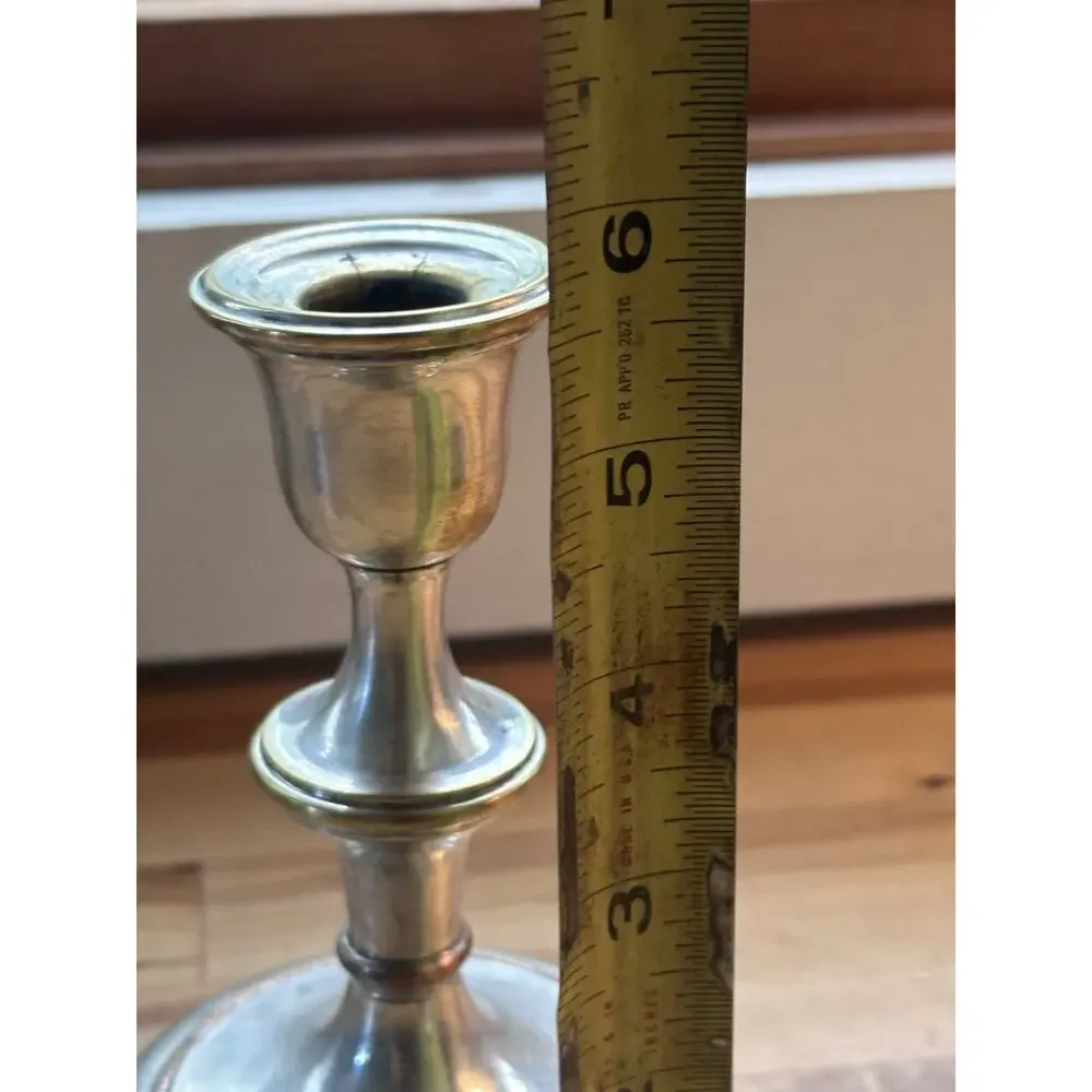 Vintage Silver Plated Taper Candlestick Holder Crown Logo Mark Beaded Rim